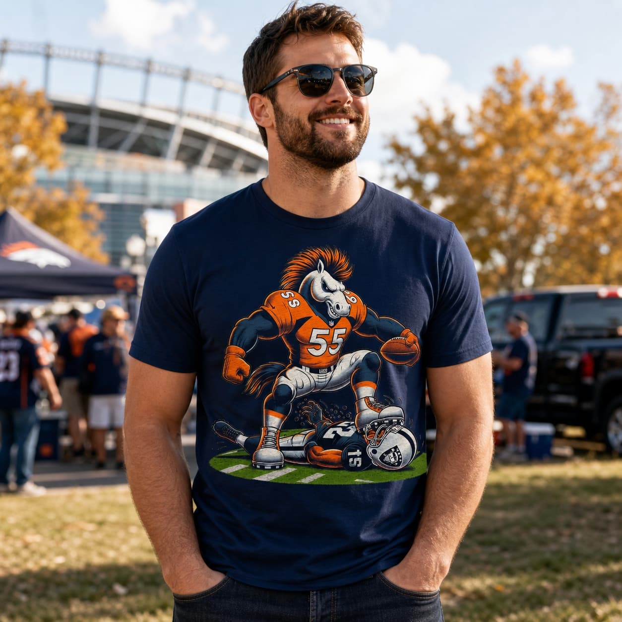 Denver Broncos vs. Oakland Raiders Retro Rivalry Football Mascot Artwork TShirt