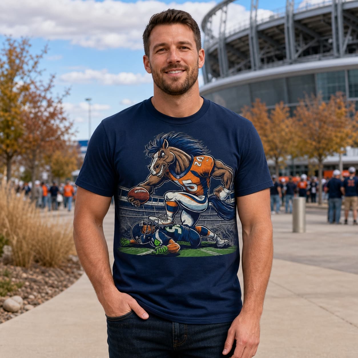 Denver Broncos vs. Seattle Seahawks Retro Rivalry Football Mascot Artwork Shirt