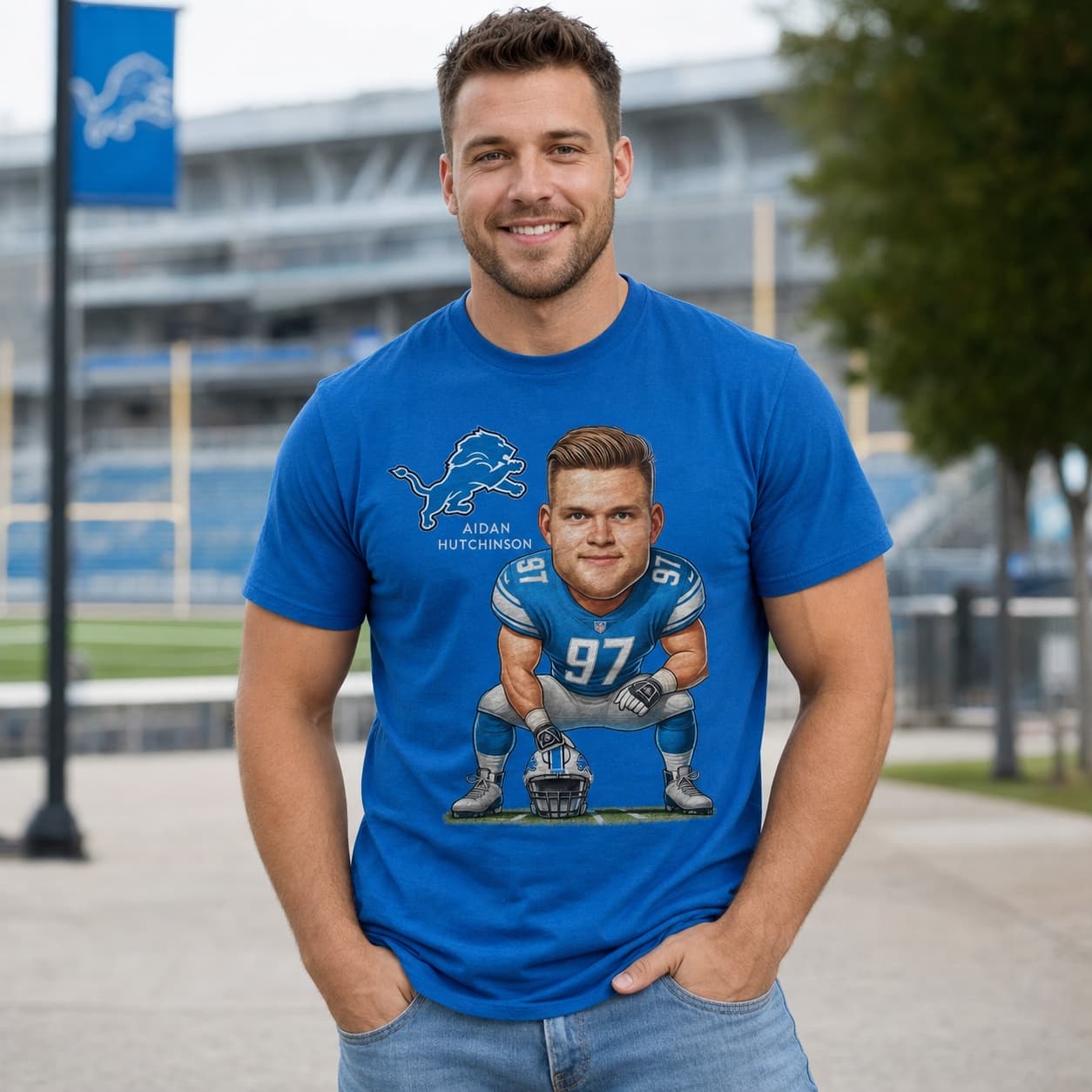 Detroit Lions Aidan Hutchinson #97 Exclusive Retro Football Artwork Shirt