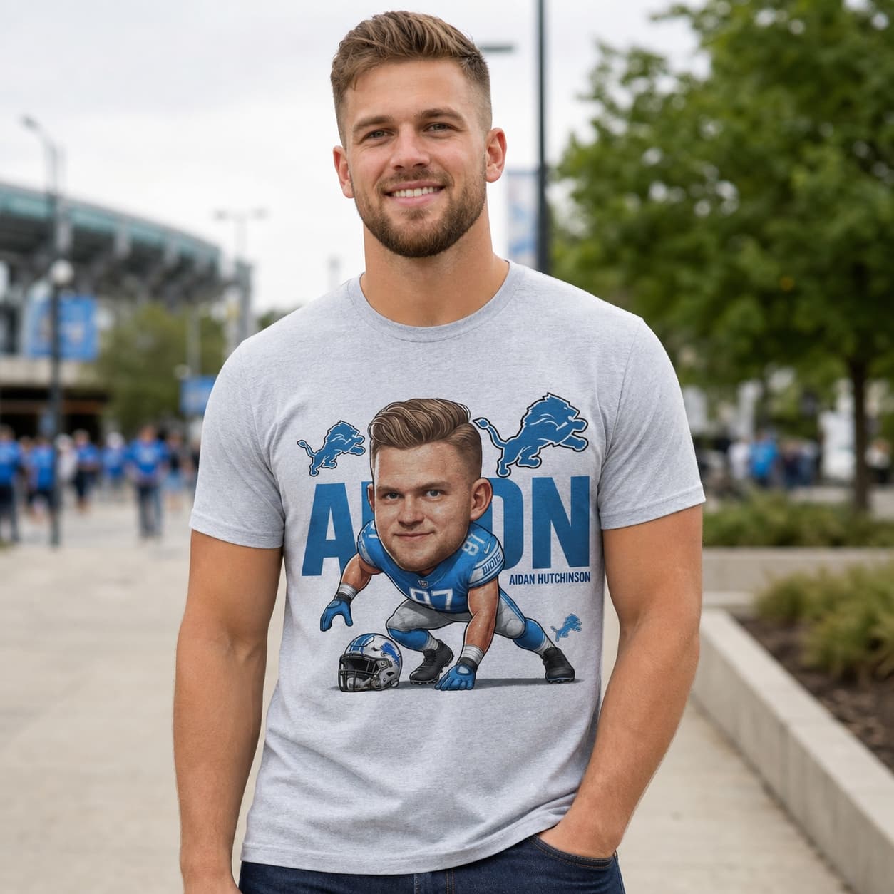 Detroit Lions Aidan Hutchinson Exclusive Retro Football Artwork Shirt