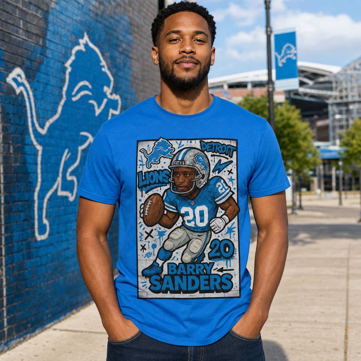 Detroit Lions Barry Sanders Exclusive Caricature Football Artwork Shirt