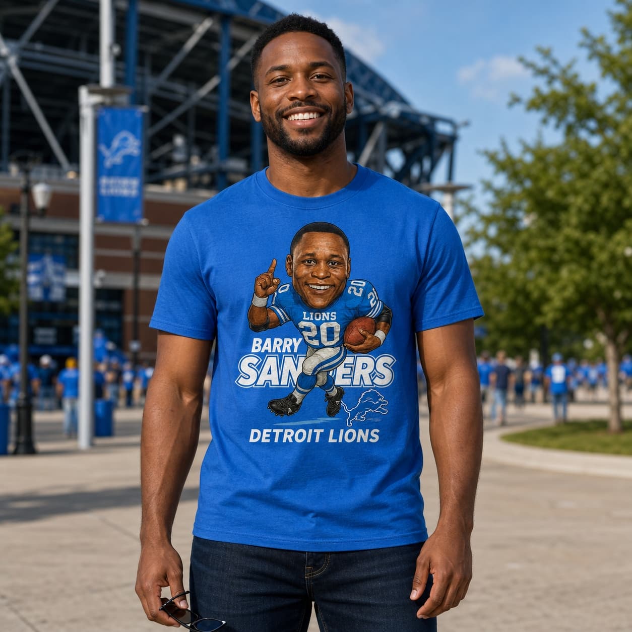 Detroit Lions Barry Sanders Exclusive Retro Football Big Head Artwork Shirt