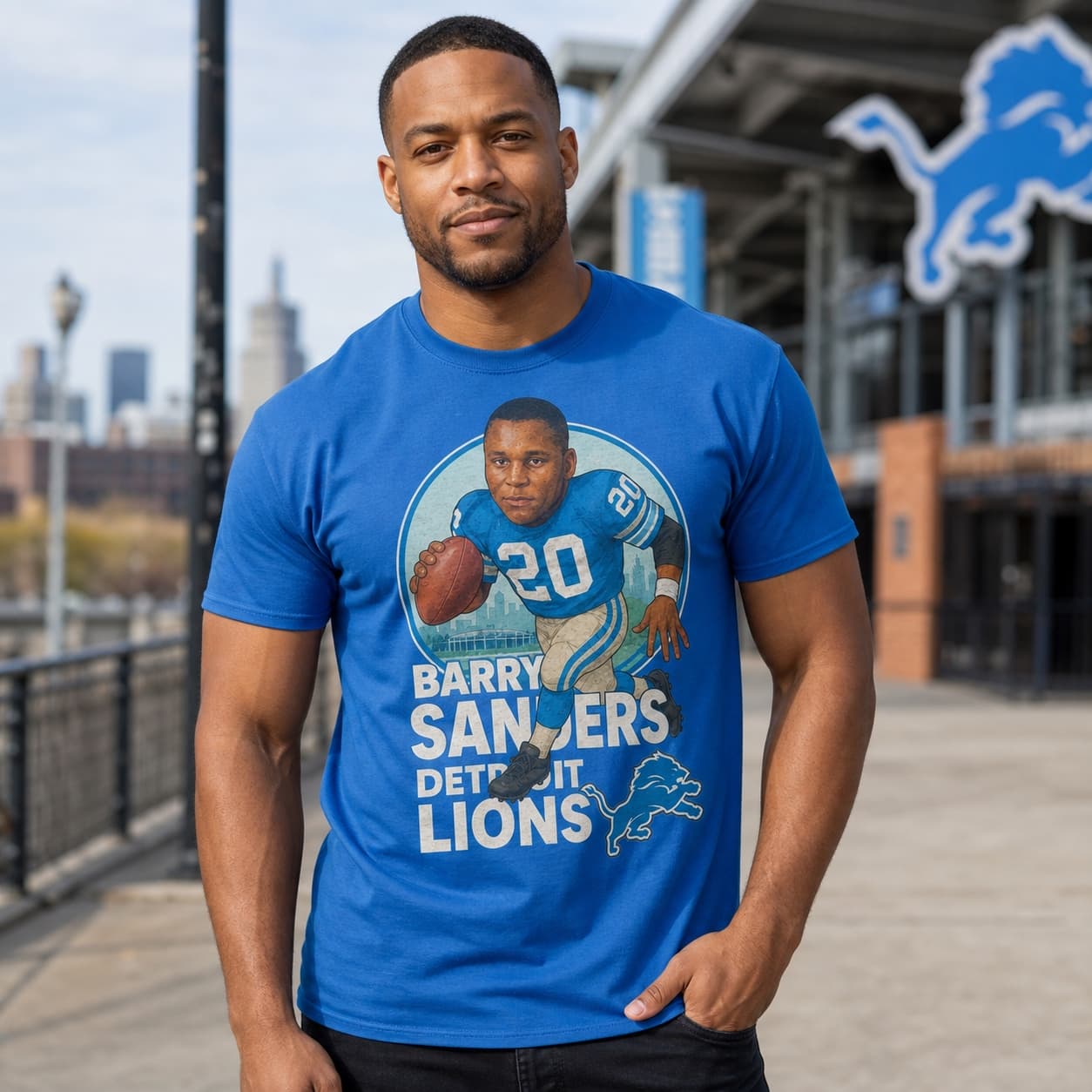 Detroit Lions Barry Sanders Exclusive Retro Football City 1991 Artwork Shirt