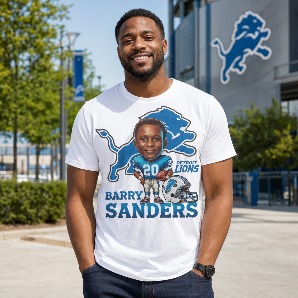 Detroit Lions Barry Sanders RB Exclusive Retro Football 1993 Artwork Shirt