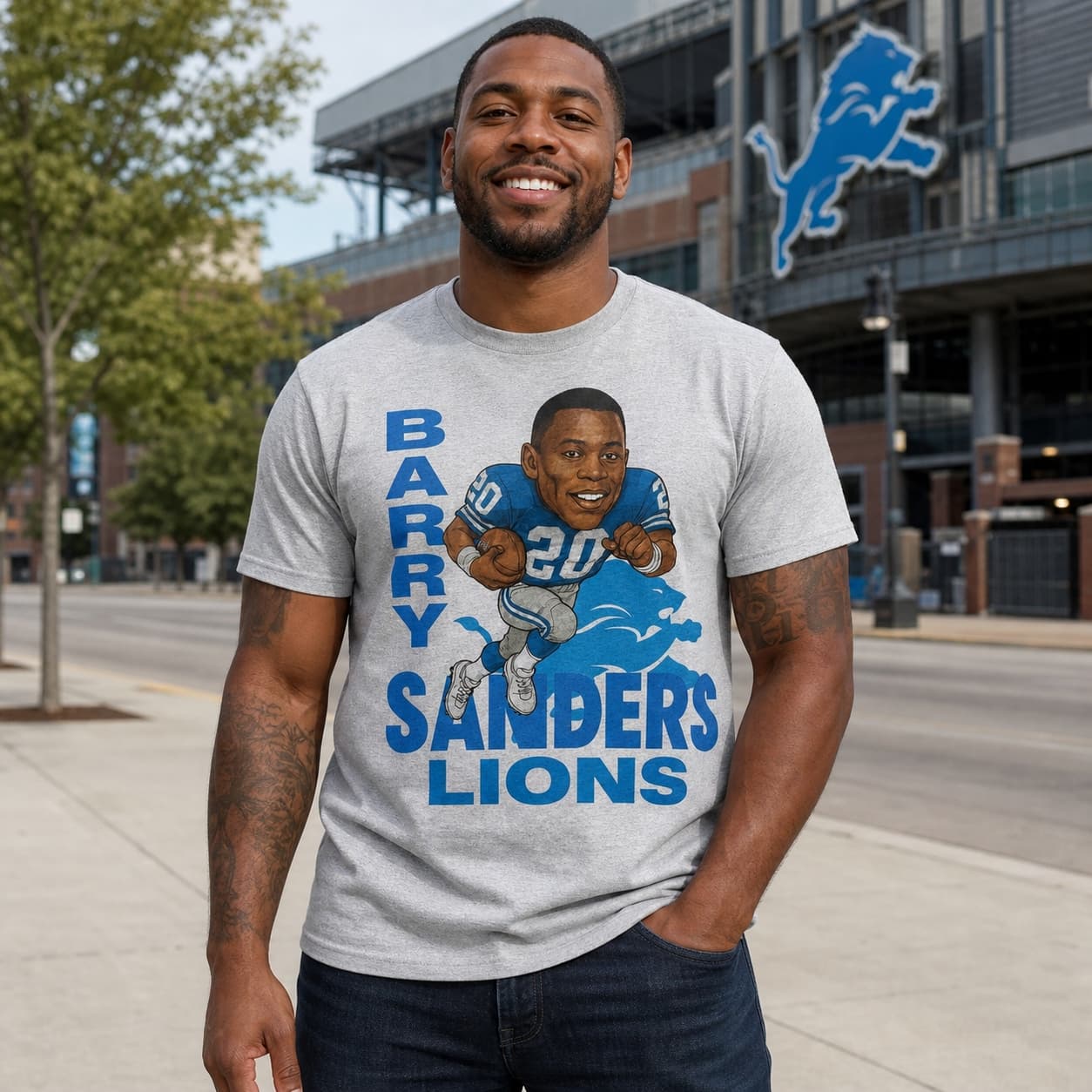 Detroit Lions Barry Sanders Retro Football 1992 Artwork Shirt