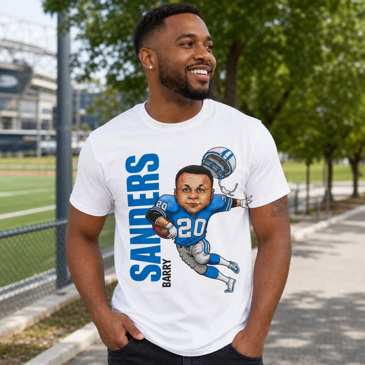 Detroit Lions Barry Sanders Retro Football 1995 Artwork Shirt
