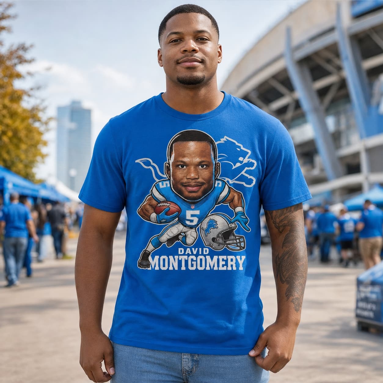 Detroit Lions David Montgomery Exclusive Retro Football Artwork Shirt