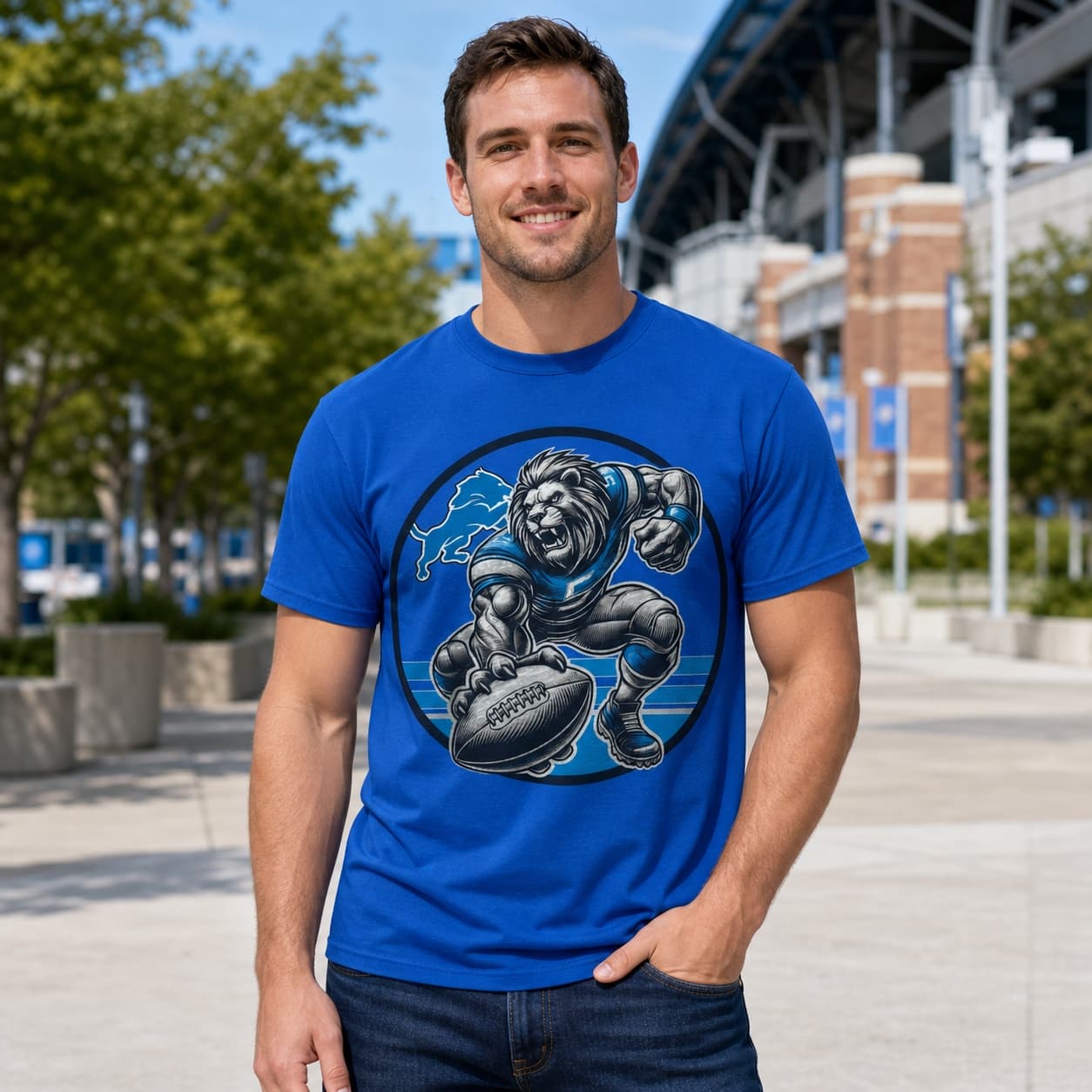 Detroit Lions Exclusive Retro Football Circle Artwork Heather T-Shirt