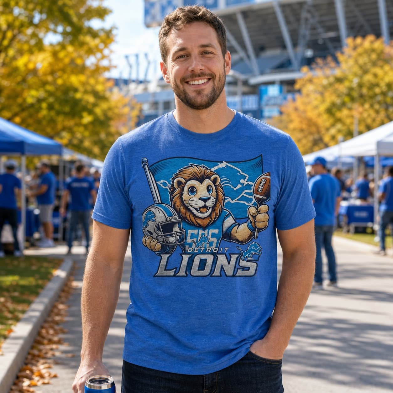 Detroit Lions Exclusive Retro Football Flag Mascot Artwork Shirt