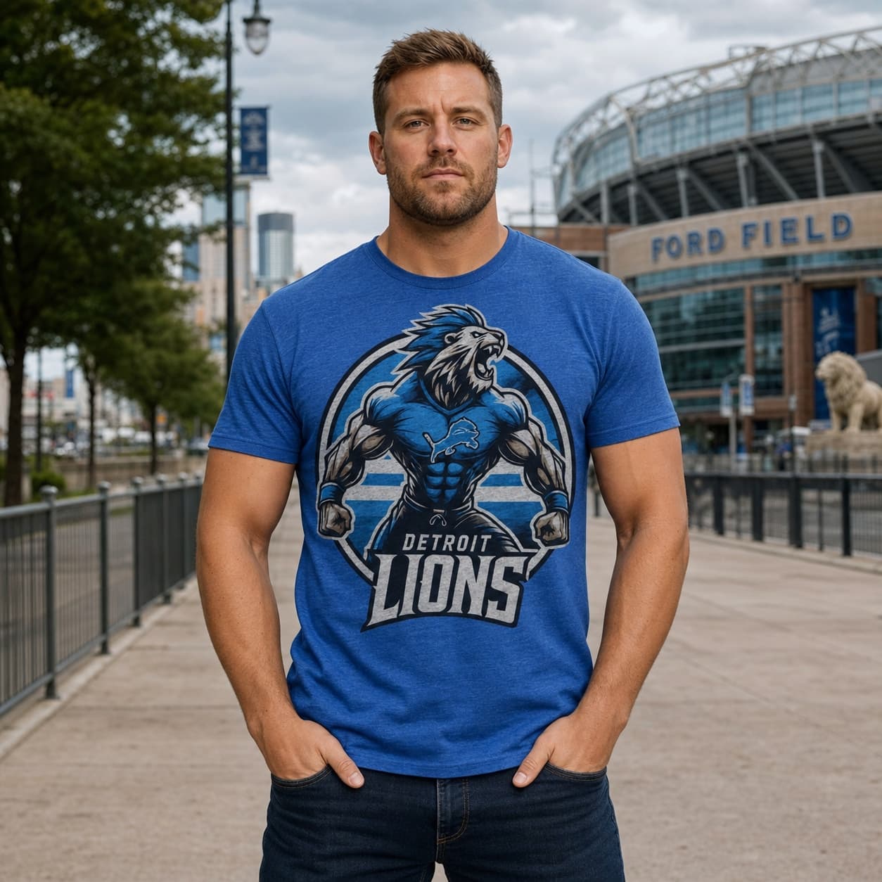 Detroit Lions Exclusive Retro Football Roaring Circle Artwork Shirt