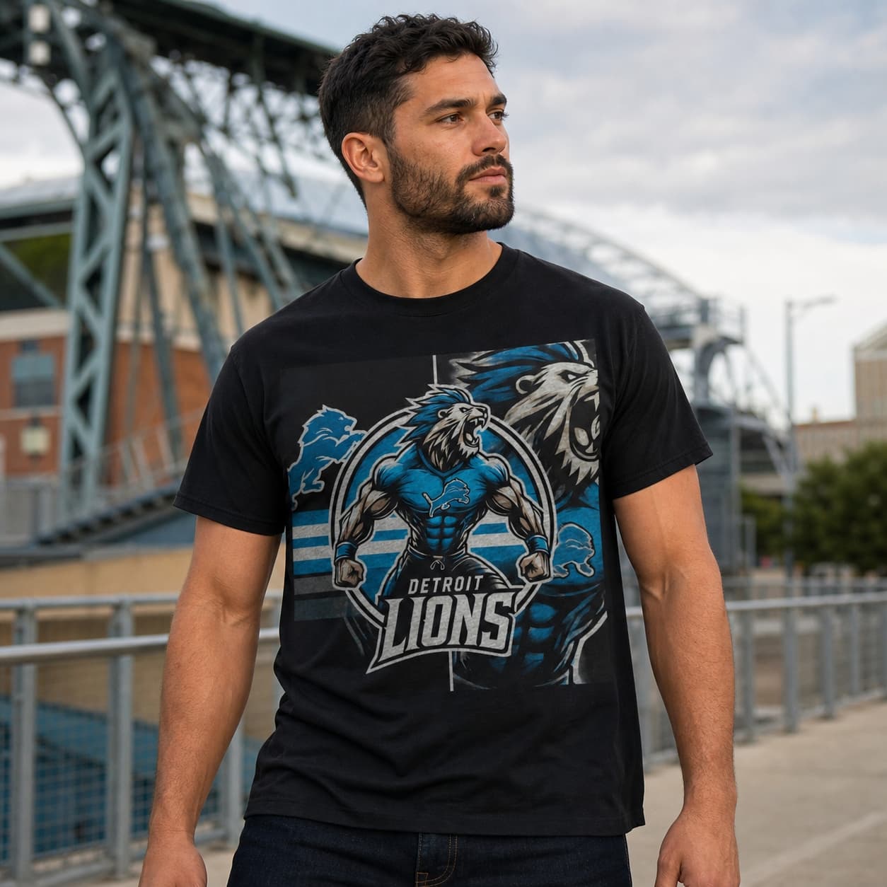 Detroit Lions Exclusive Retro Football Roaring Mascot Artwork Shirt