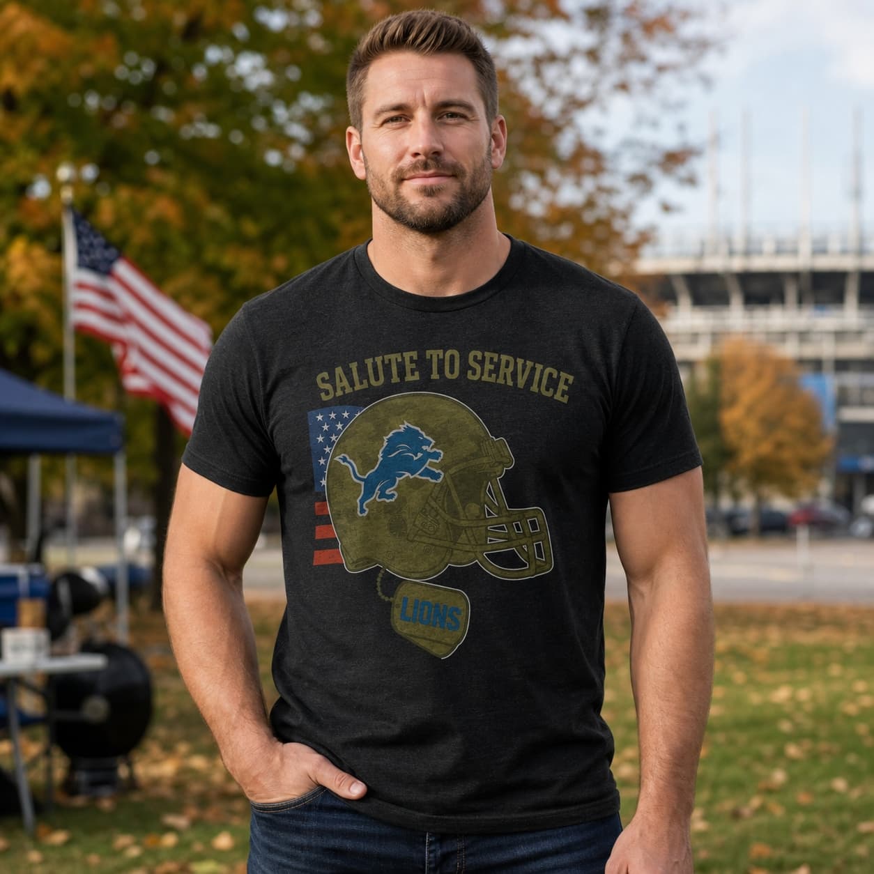 Detroit Lions Exclusive Retro Football Service Salute Artwork Shirt
