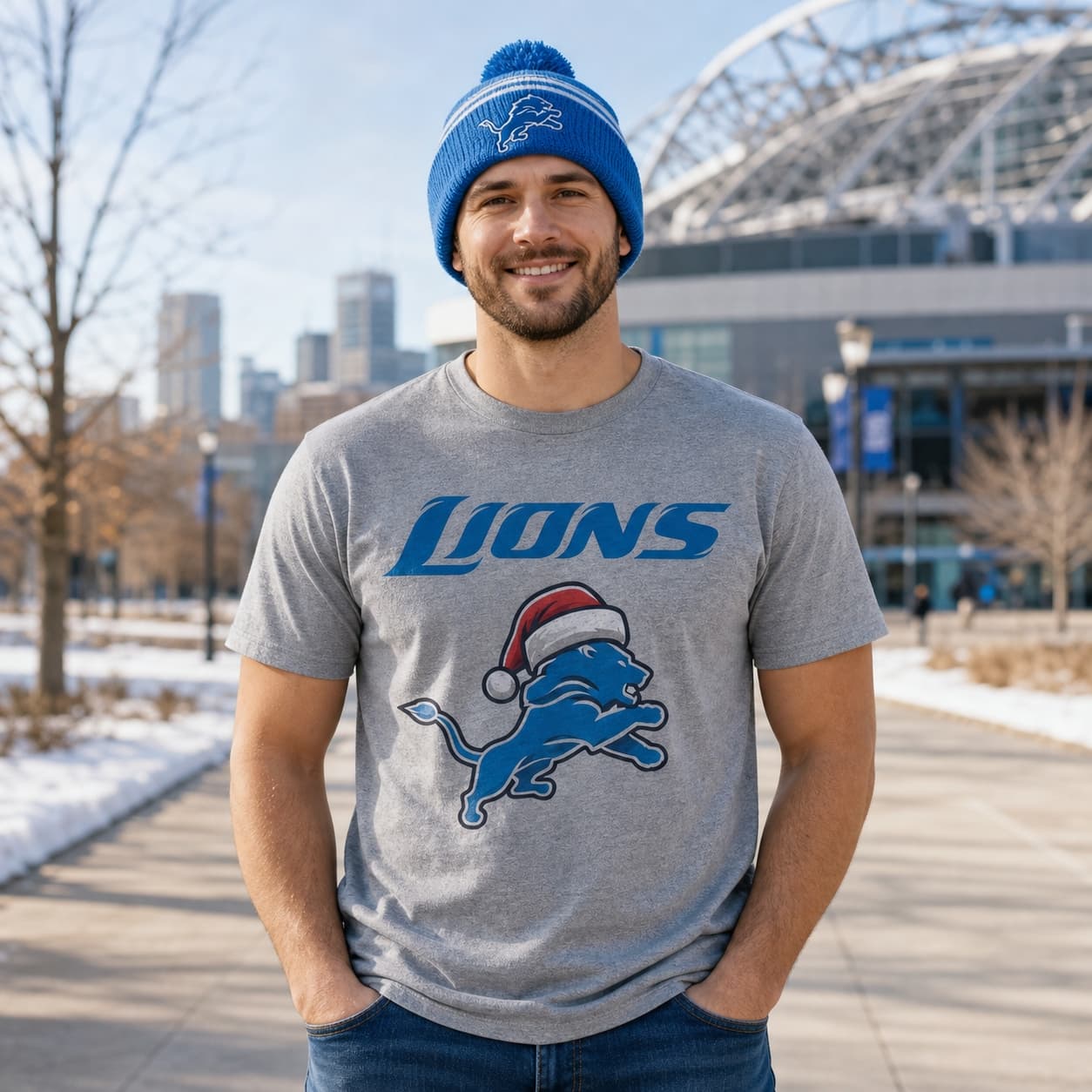 Detroit Lions Holiday Mascot Exclusive Retro Football Artwork Shirt