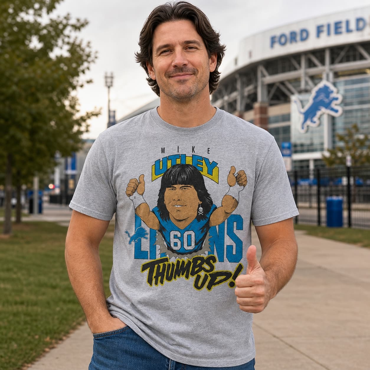 Detroit Lions Mike Utley Thumbs Up Retro Football 1991 Artwork Shirt