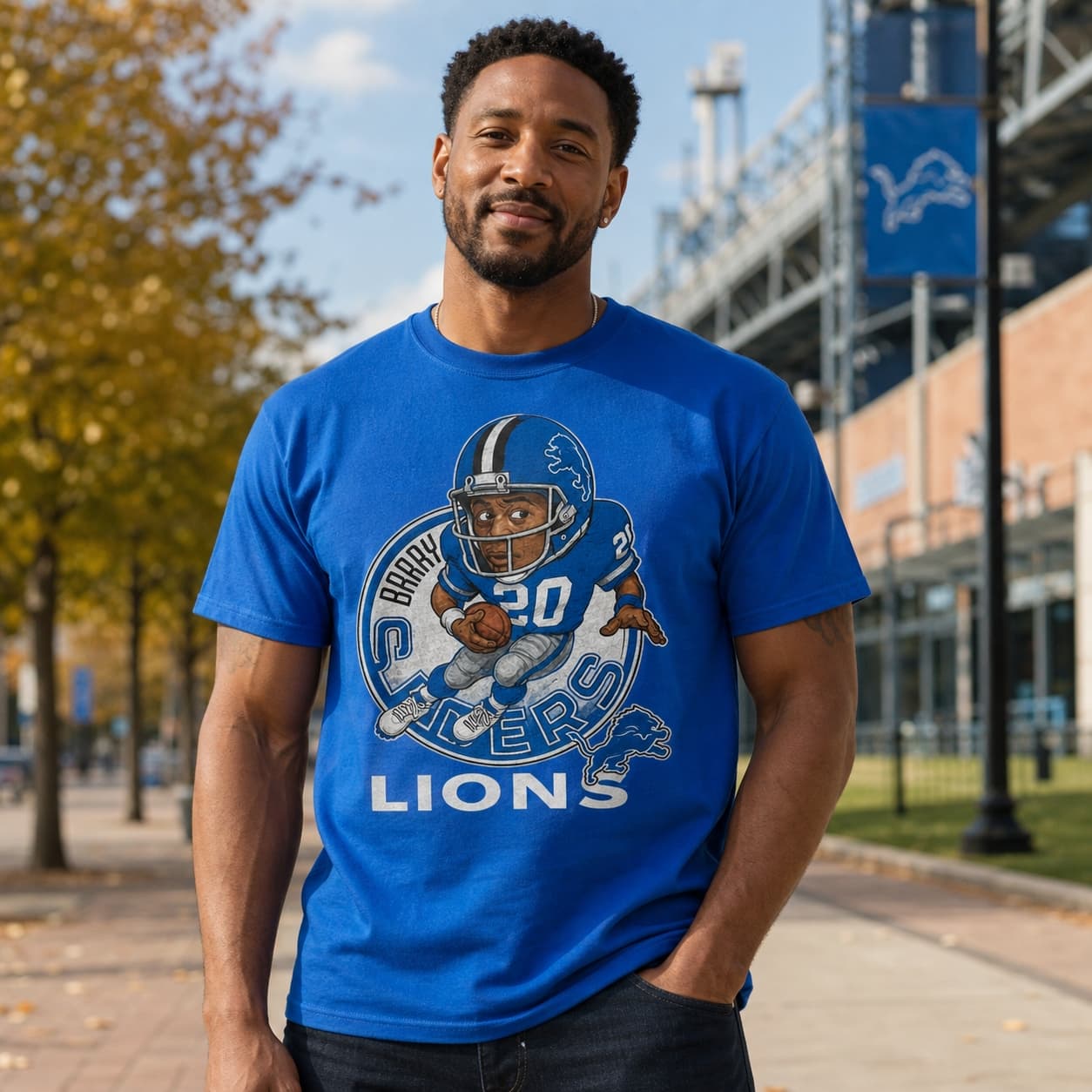 Detroit Lions Retro Barry Sanders Football 1991 Artwork Shirt