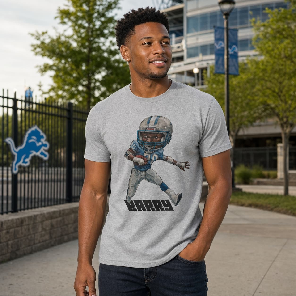 Detroit Lions Retro Barry Sanders Football 1992 Artwork Shirt