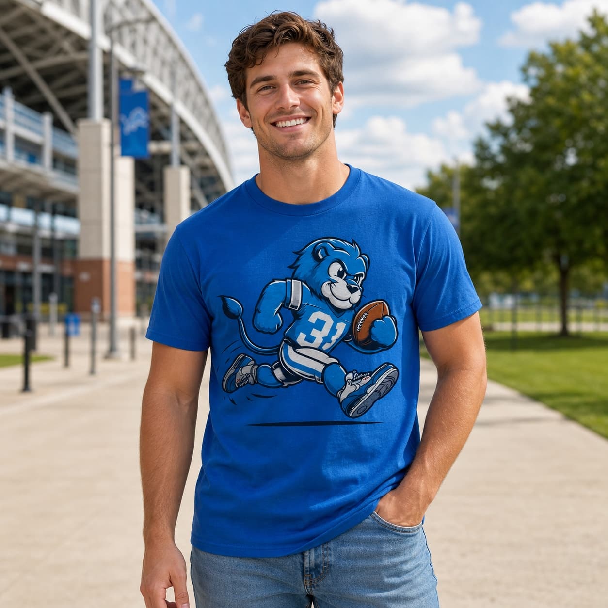 Detroit Lions Retro Football Mascot Artwork Shirt