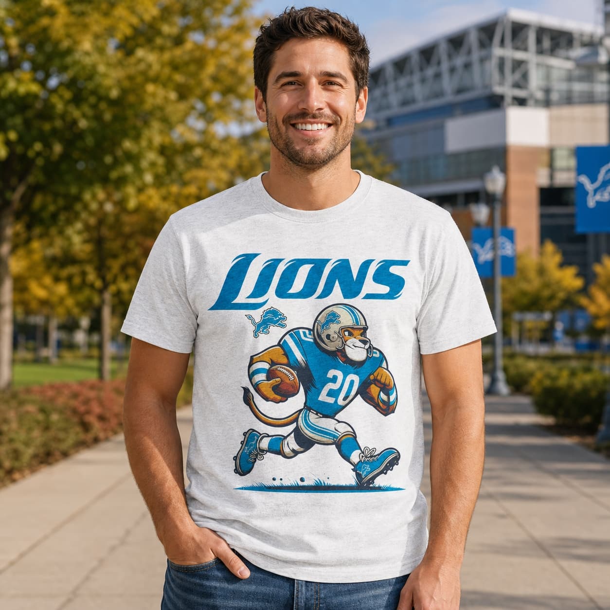 Detroit Lions Vintage Football Mascot 1990 Artwork Shirt