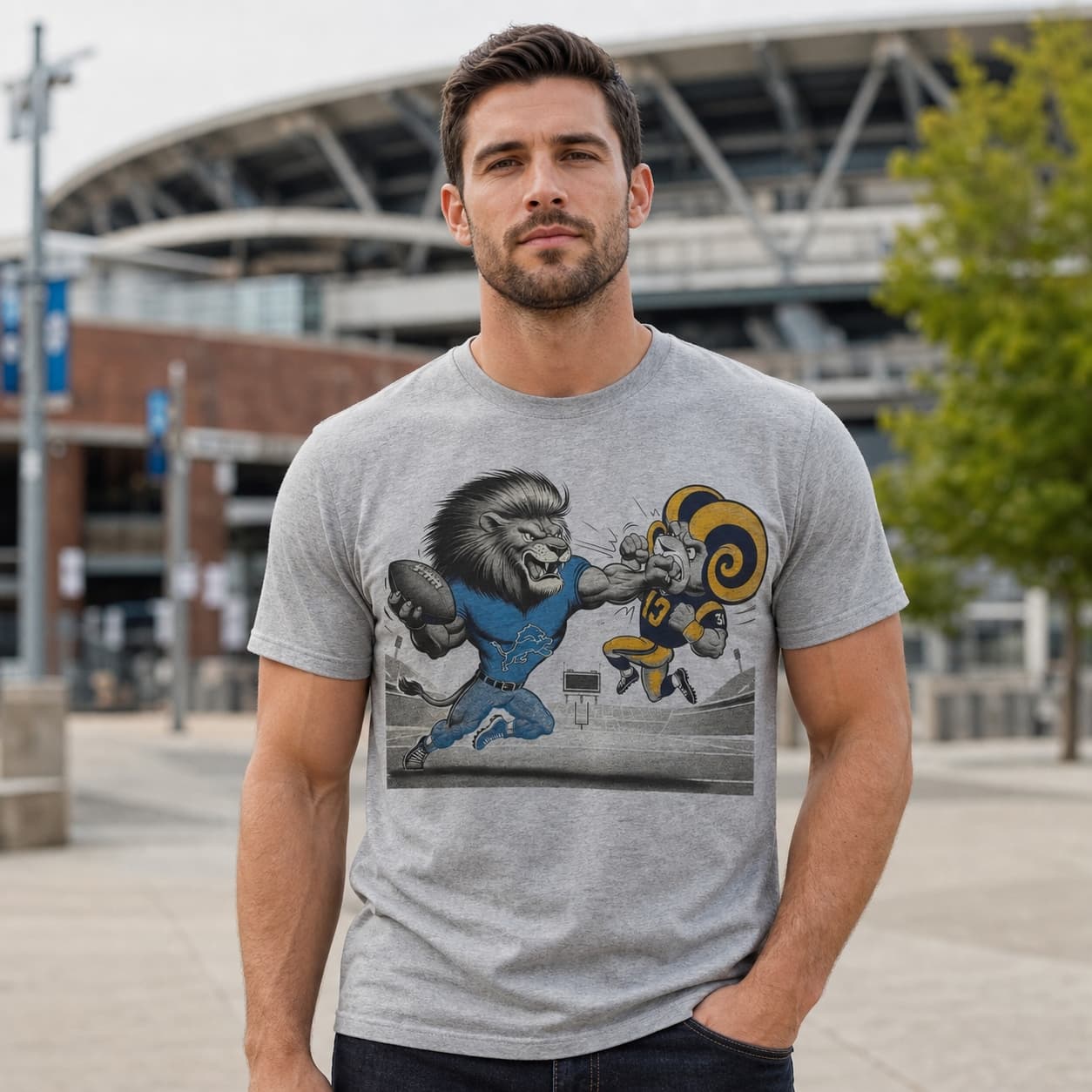 Detroit Lions vs. Los Angeles Rams Retro Rivalry Football Mascot Artwork Shirt
