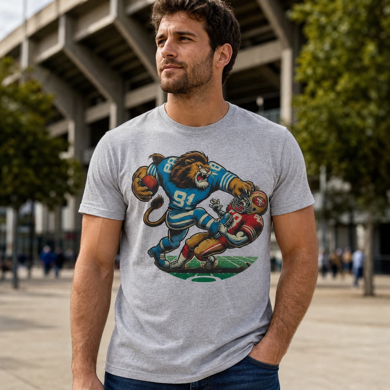 Detroit Lions vs. San Francisco 49ers Retro Rivalry Football 1995 Artwork Shirt
