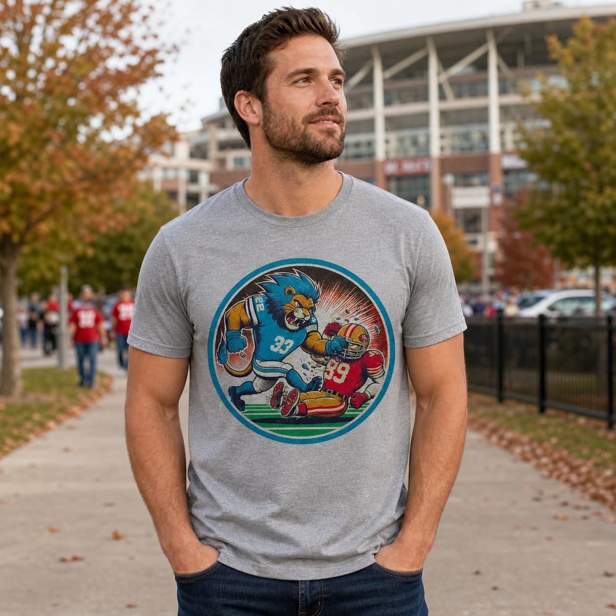Detroit Lions vs. San Francisco 49ers Retro Rivalry Football 1998 Artwork Shirt