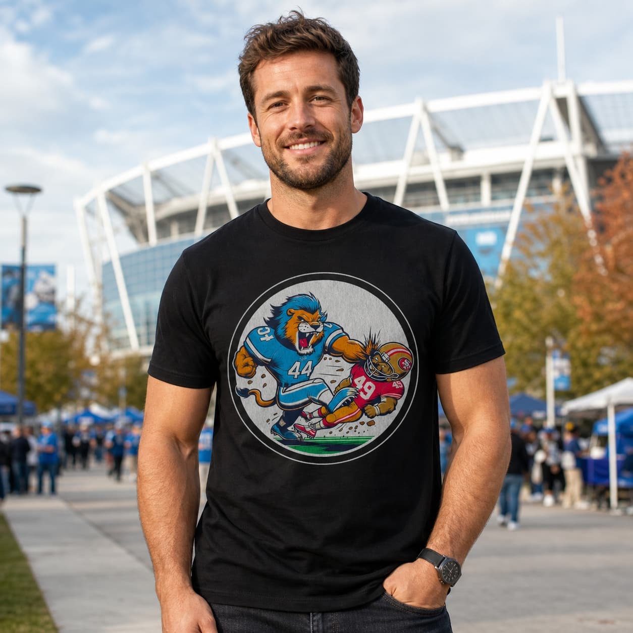 Detroit Lions vs. San Francisco 49ers Retro Rivalry Football Artwork Shirt