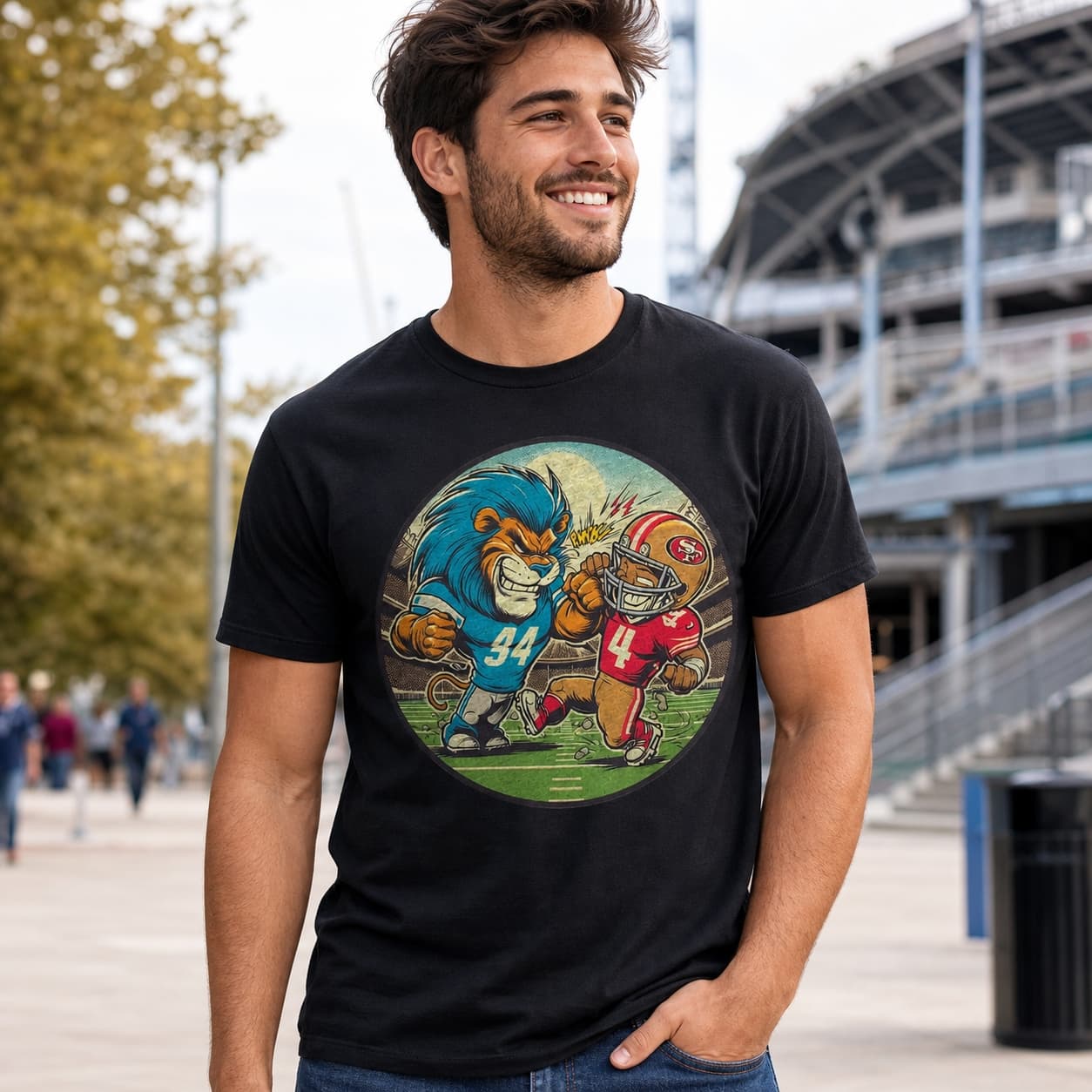 Detroit Lions vs. San Francisco 49ers Retro Rivalry Football Mascot Artwork Shirt