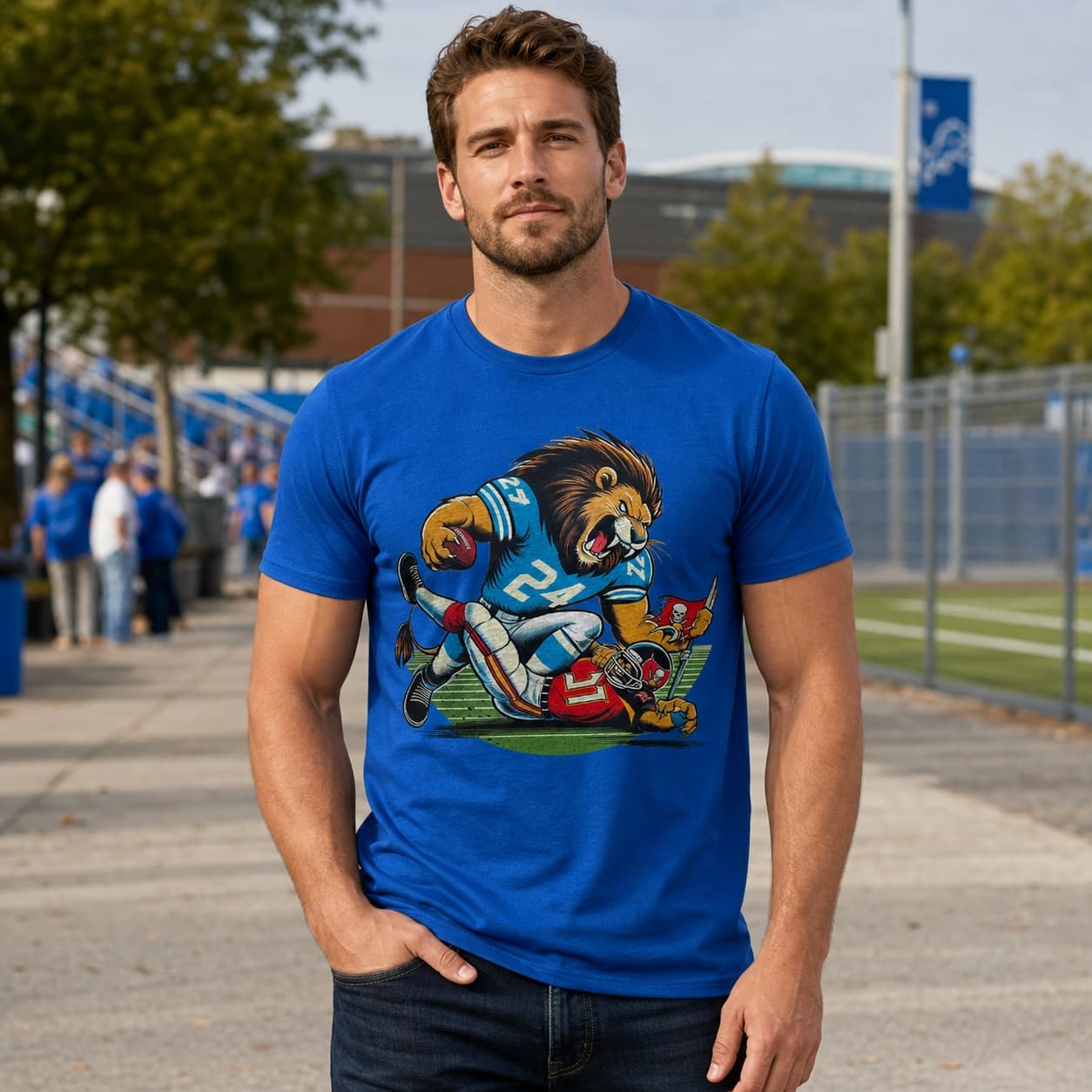 Detroit Lions vs. Tampa Bay Buccaneers Retro Rivalry Football Mascot 1989 Artwork Shirt
