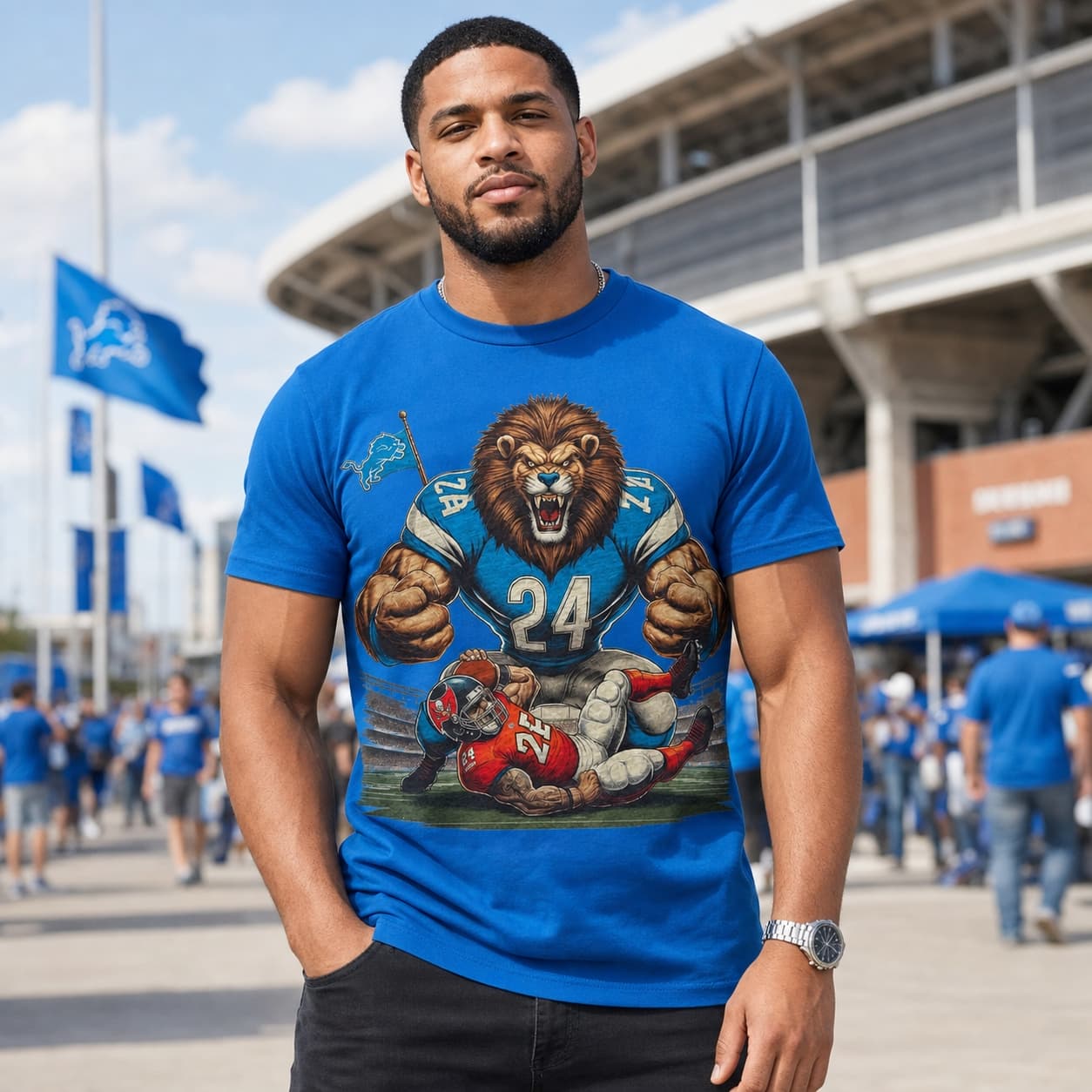 Detroit Lions vs. Tampa Bay Buccaneers Retro Rivalry Football Mascot 1992 Artwork Shirt