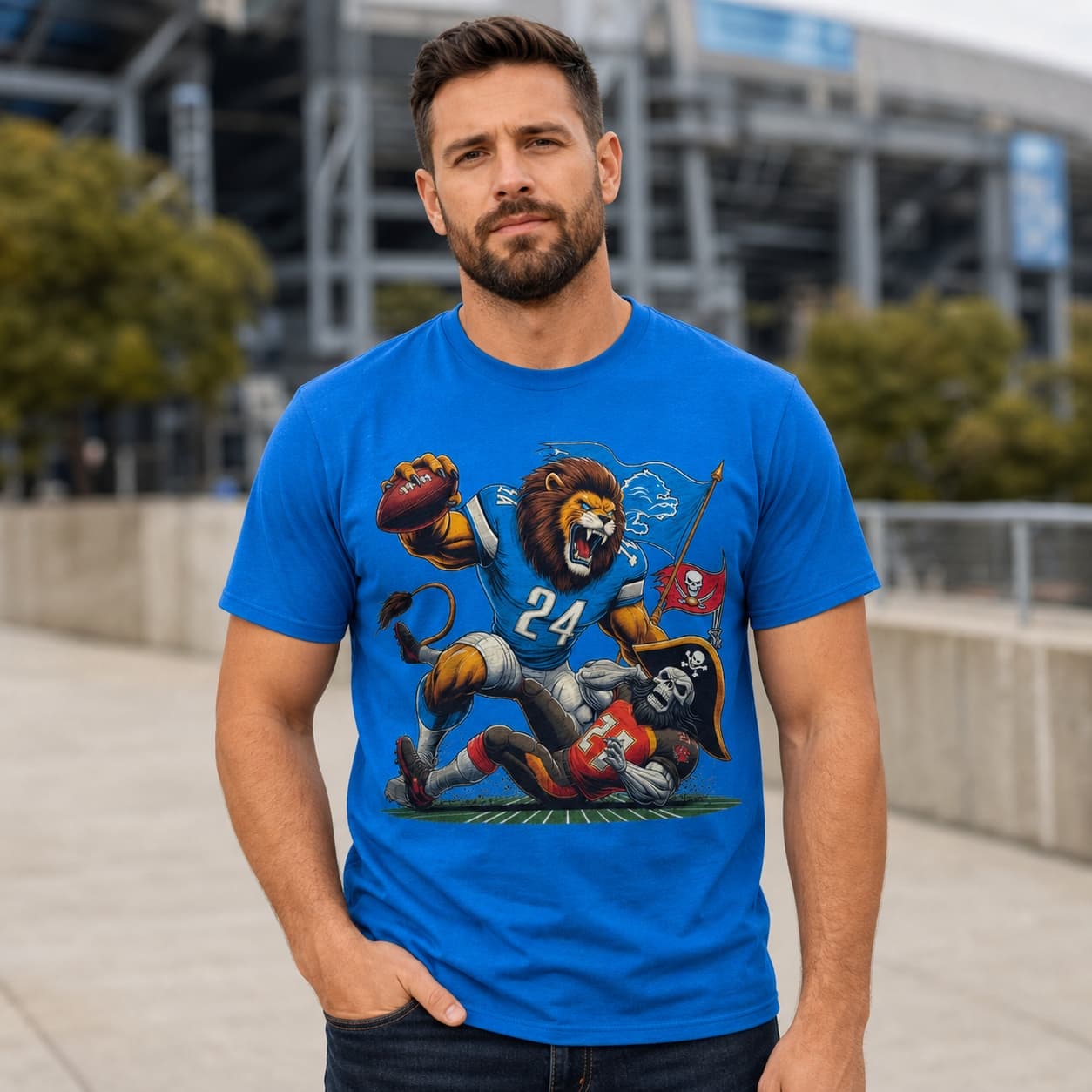 Detroit Lions vs. Tampa Bay Buccaneers Retro Rivalry Football Mascot 1998 Artwork Shirt
