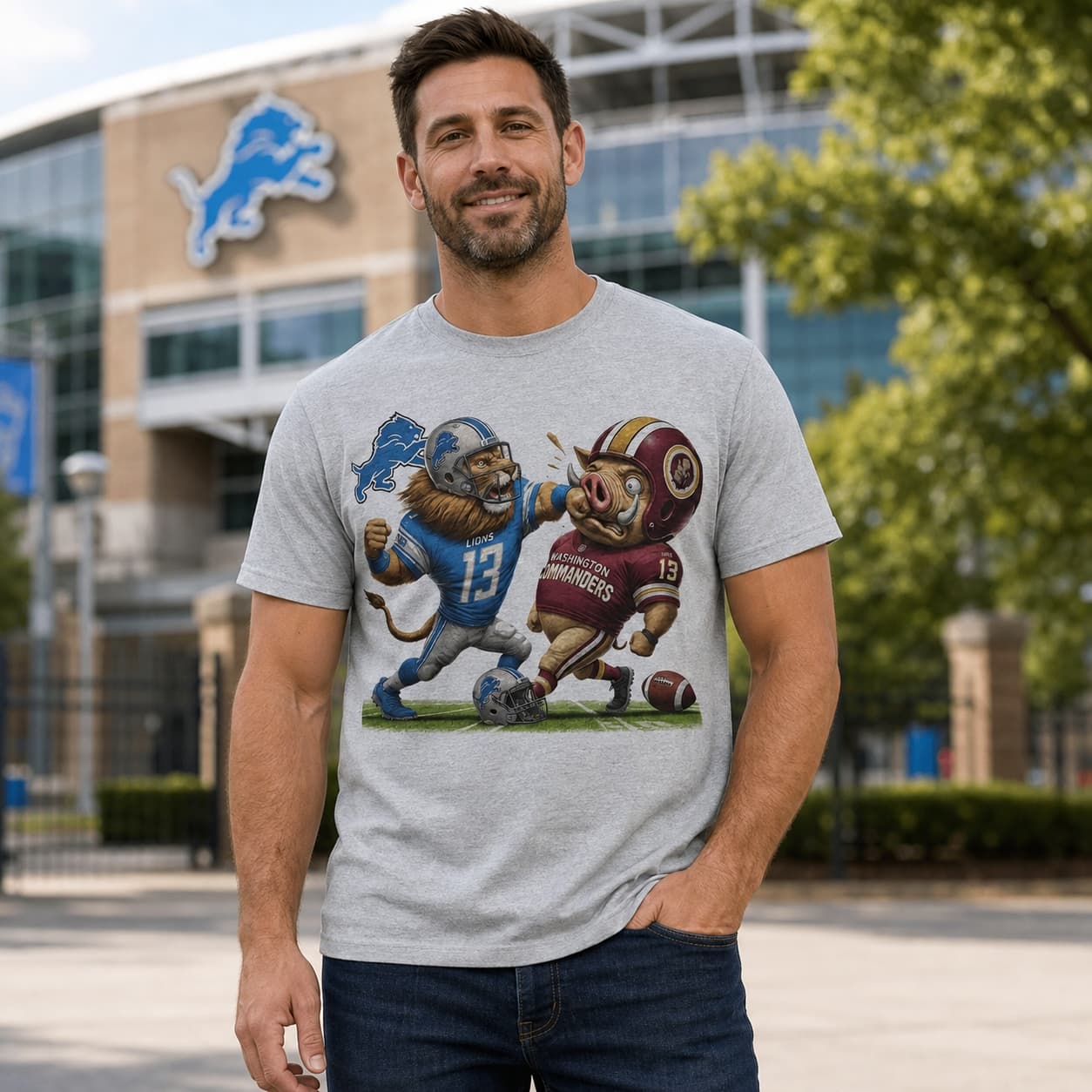 Detroit Lions vs. Washington Commanders Exclusive Retro Rivalries Playoff Football Punch Artwork Shirt