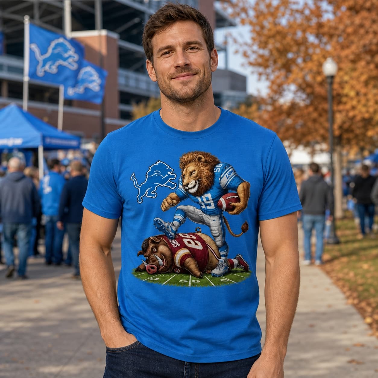 Detroit Lions vs. Washington Commanders Exclusive Retro Rivalries Playoff Football Stomp Artwork Shirt