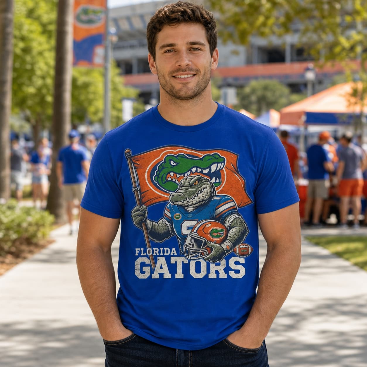 Florida Gators Exclusive Retro Football Flag Artwork Heather T-Shirt