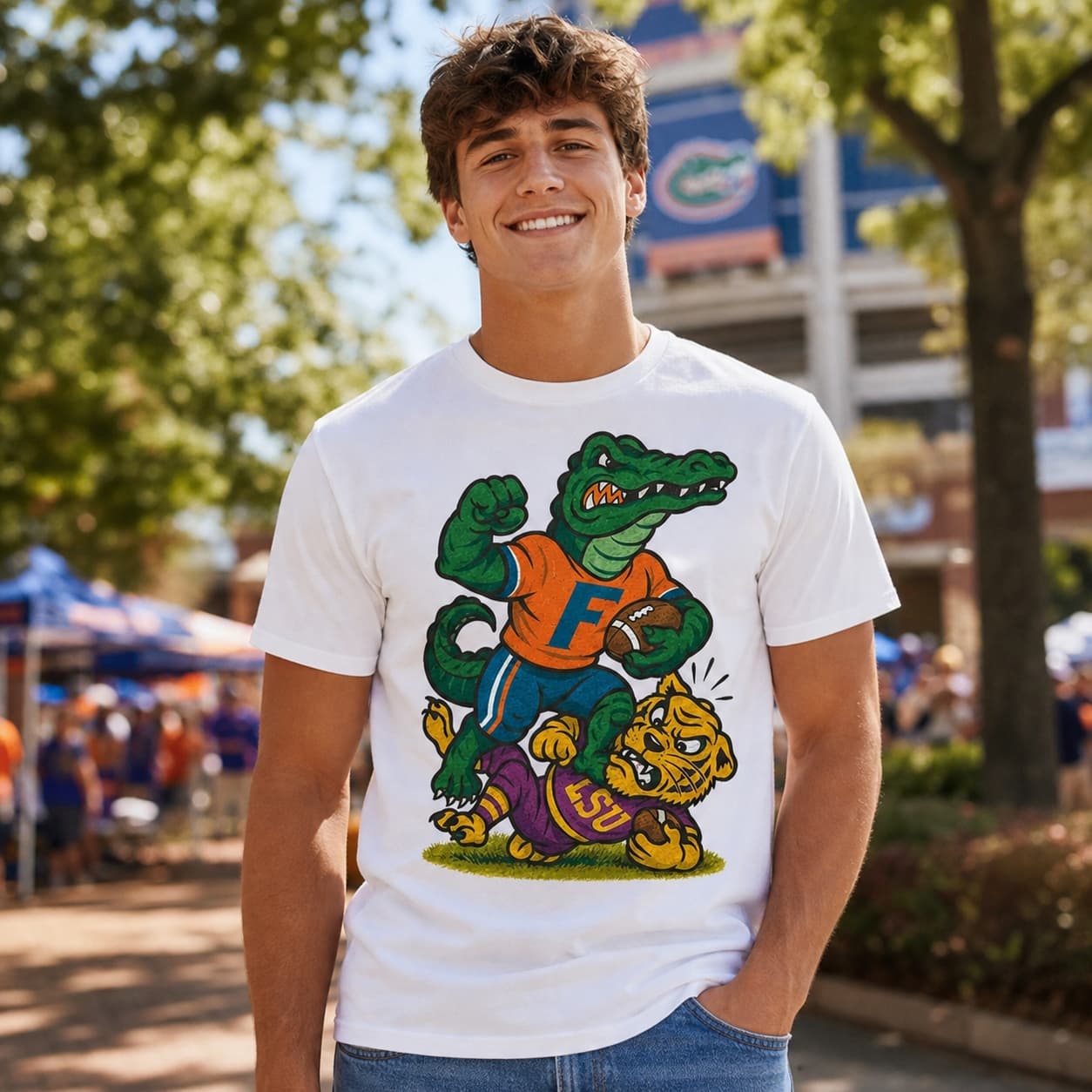 Florida Gators vs. LSU Tigers Exclusive Retro Rivals Football Artwork Shirt