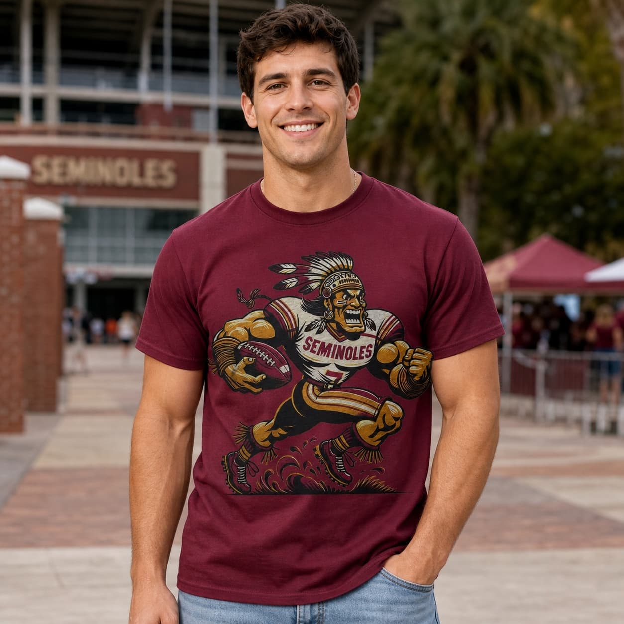 Florida State Seminoles Exclusive Retro Football Chief Mascot Artwork Shirt