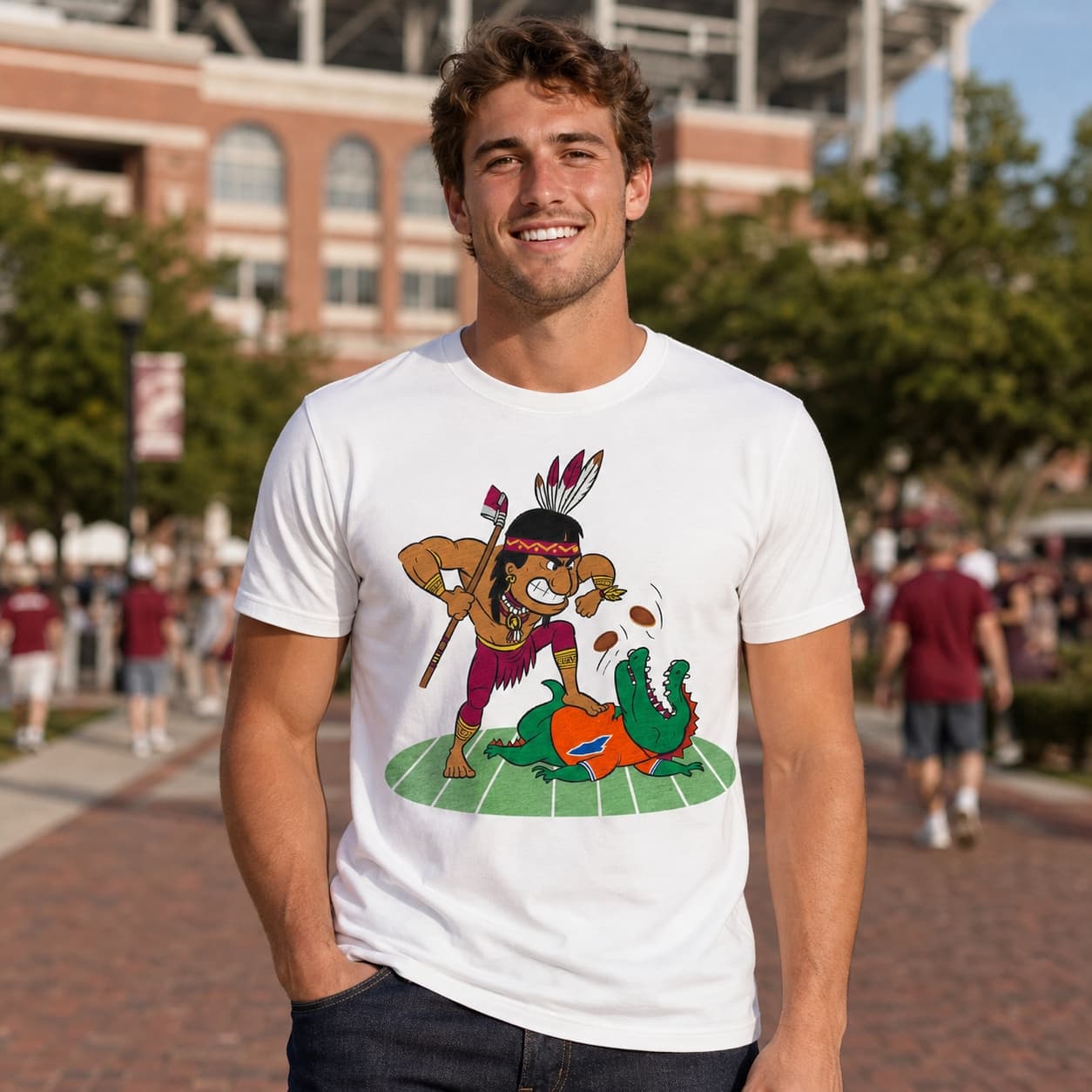 Florida State Seminoles vs. Florida Gators Retro Rivalry Football Mascot 1990 Artwork Shirt