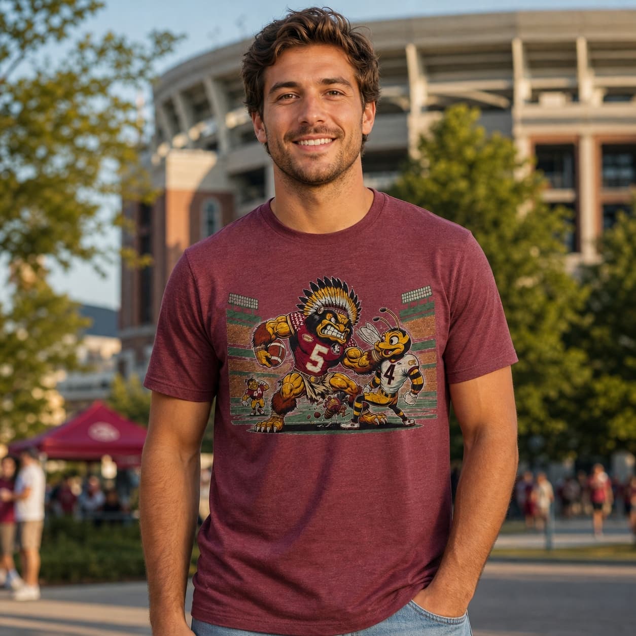 Florida State Seminoles vs. Georgia Tech Yellow Jackets Retro Rivalry Football Mascot 1990 Artwork Shirt