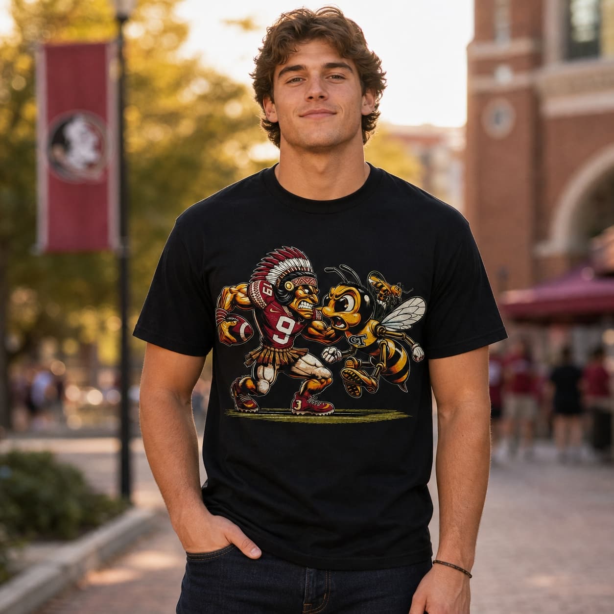 Florida State Seminoles vs. Georgia Tech Yellow Jackets Retro Rivalry Football Punch Artwork Shirt