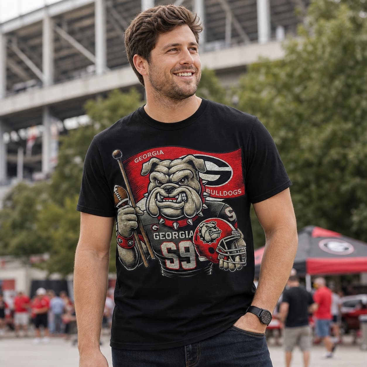 Georgia Bulldogs Exclusive Retro Football Mascot Flag Artwork Shirt