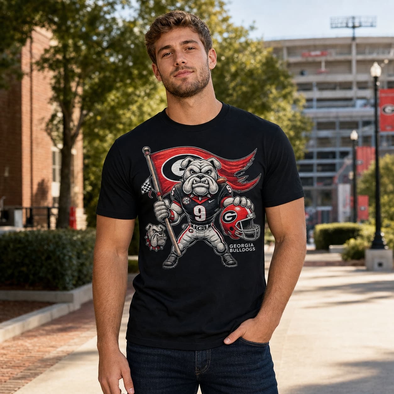 Georgia Bulldogs Exclusive Retro Football UGA Flag Artwork Shirt