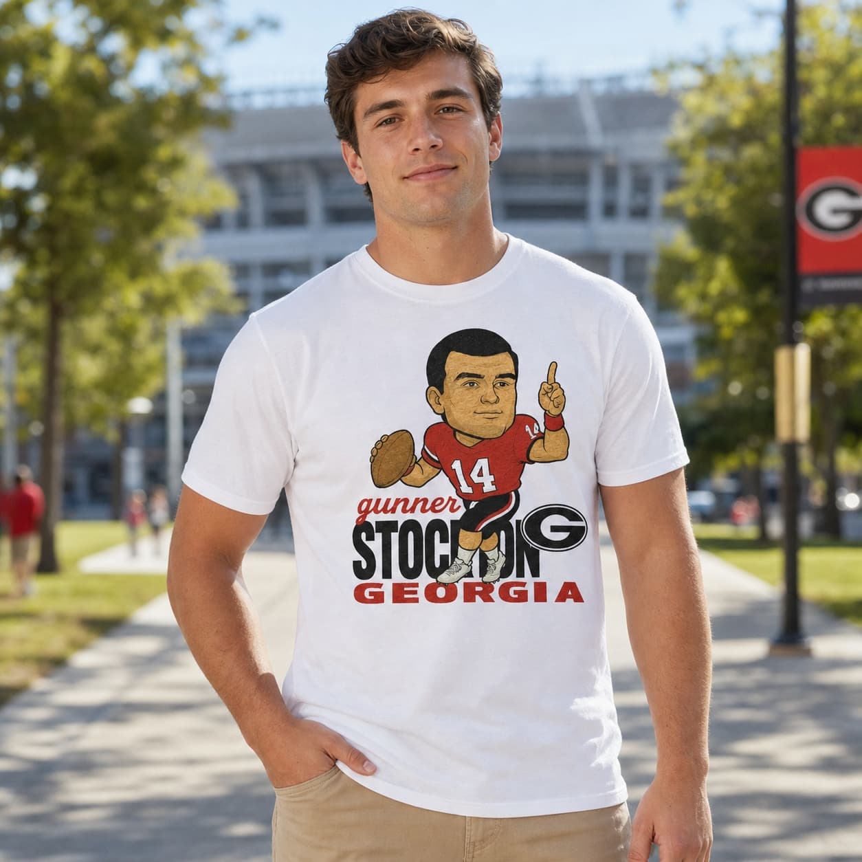 Georgia Bulldogs QB Gunner Stockton Exclusive Retro Football Artwork Shirt