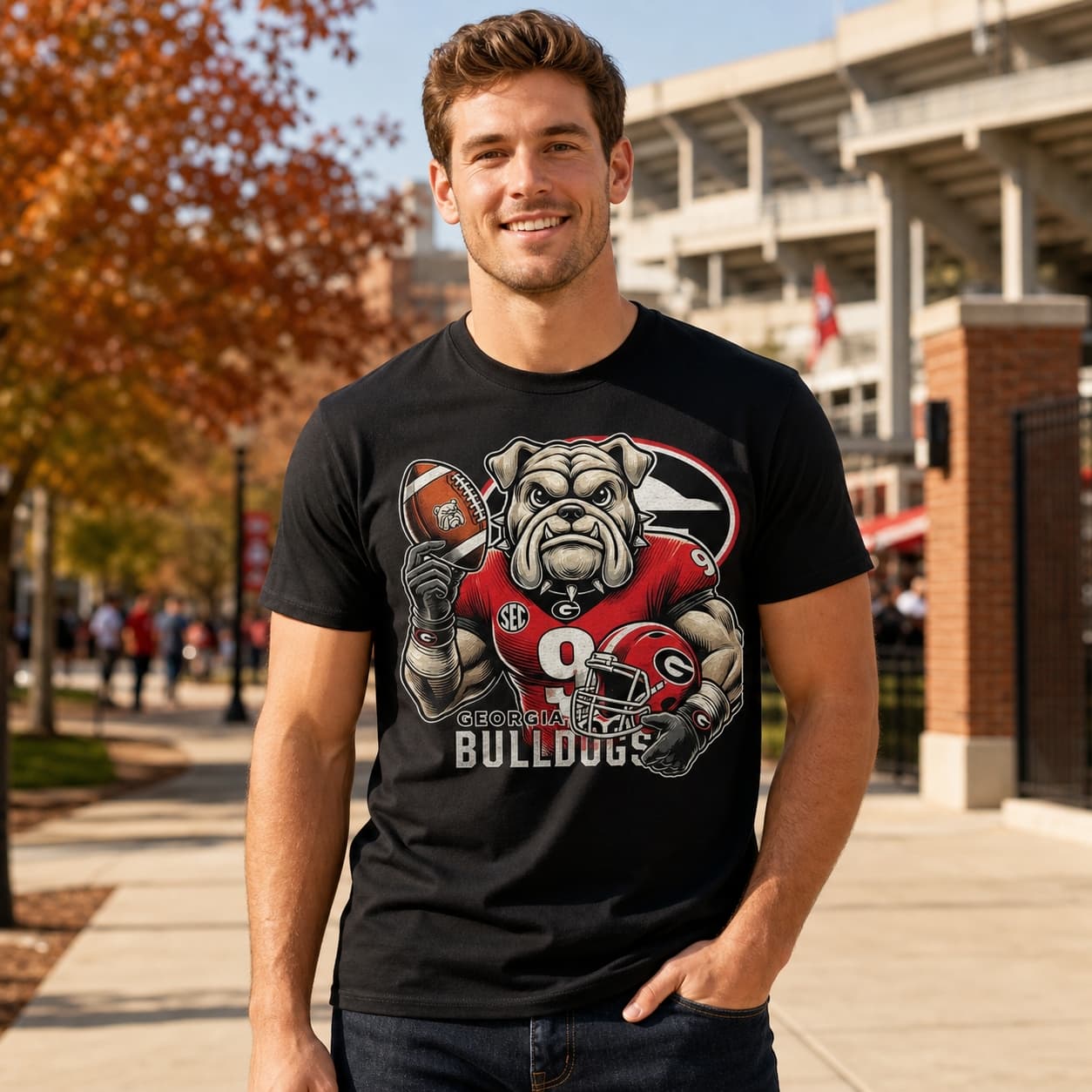 Georgia Bulldogs UGA Exclusive Retro Football Mascot Artwork Shirt