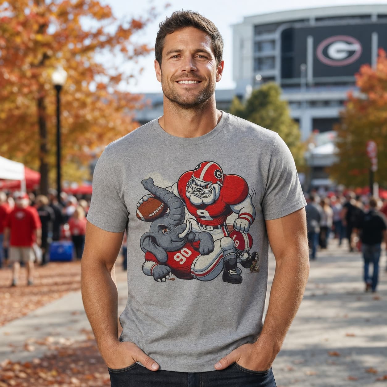 Georgia Bulldogs UGA vs. Alabama Crimson Tide Retro Rivalry Football Mascot Artwork Shirt