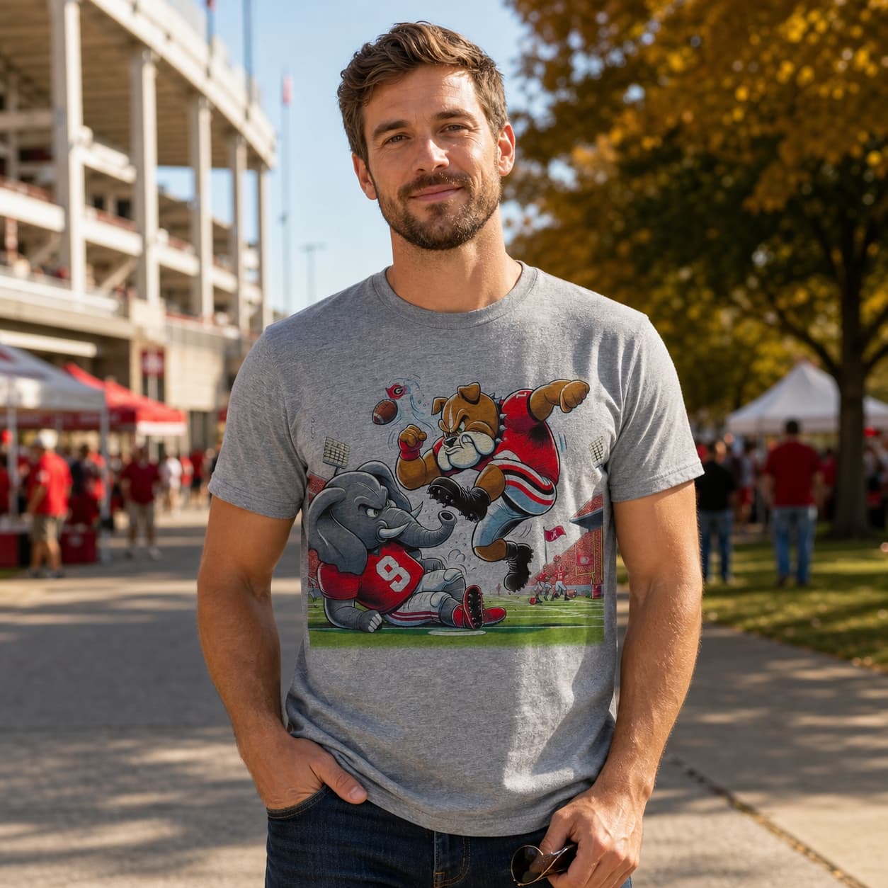 Georgia Bulldogs vs. Alabama Crimson Roll Tide Retro Rivalry Football Mascot Artwork Shirt
