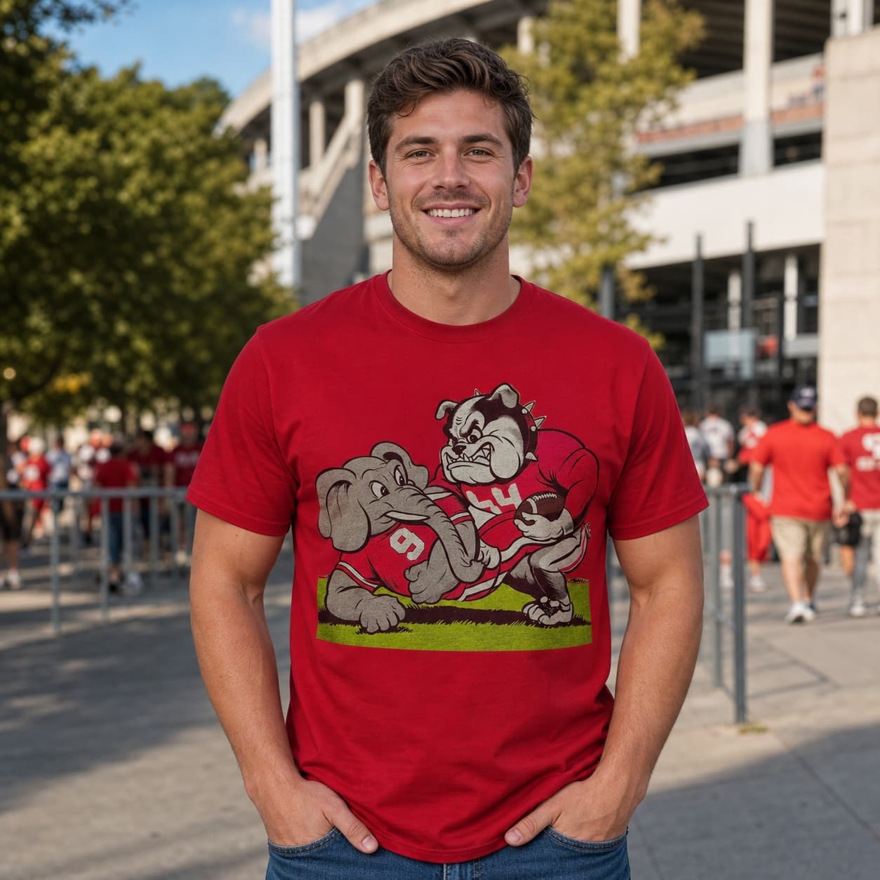 Georgia Bulldogs vs. Alabama Crimson Tide Retro Rivalry Football Mascot 1960 Artwork Shirt