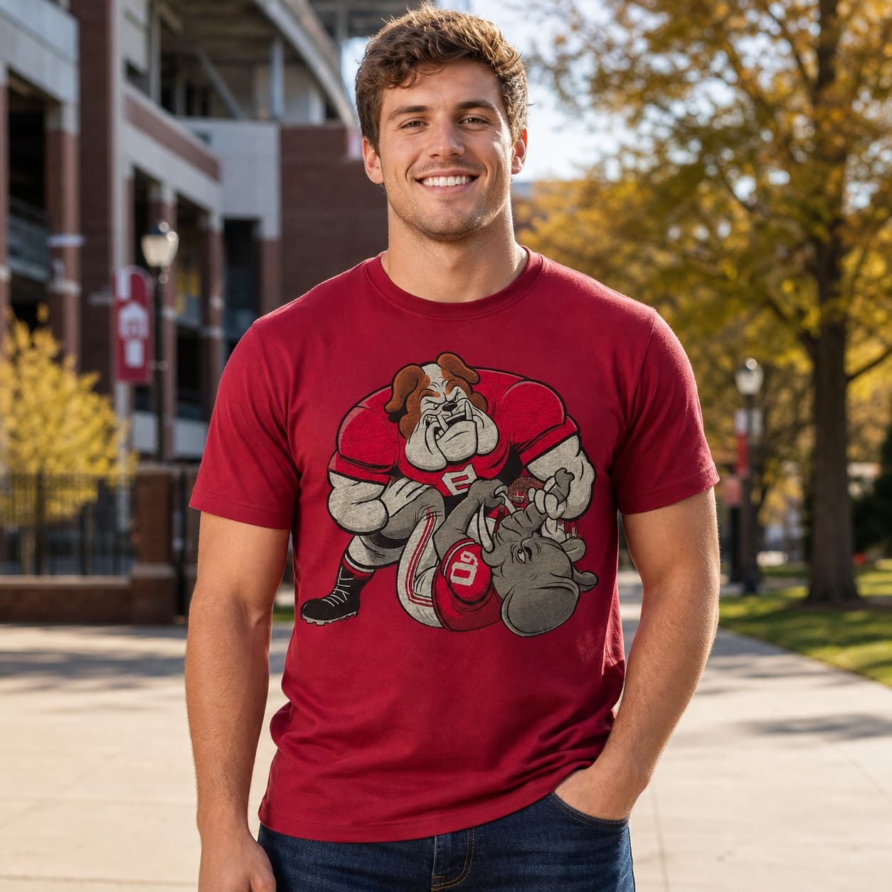 Georgia Bulldogs vs. Alabama Crimson Tide Retro Rivalry Football Mascot 1968 Artwork Shirt