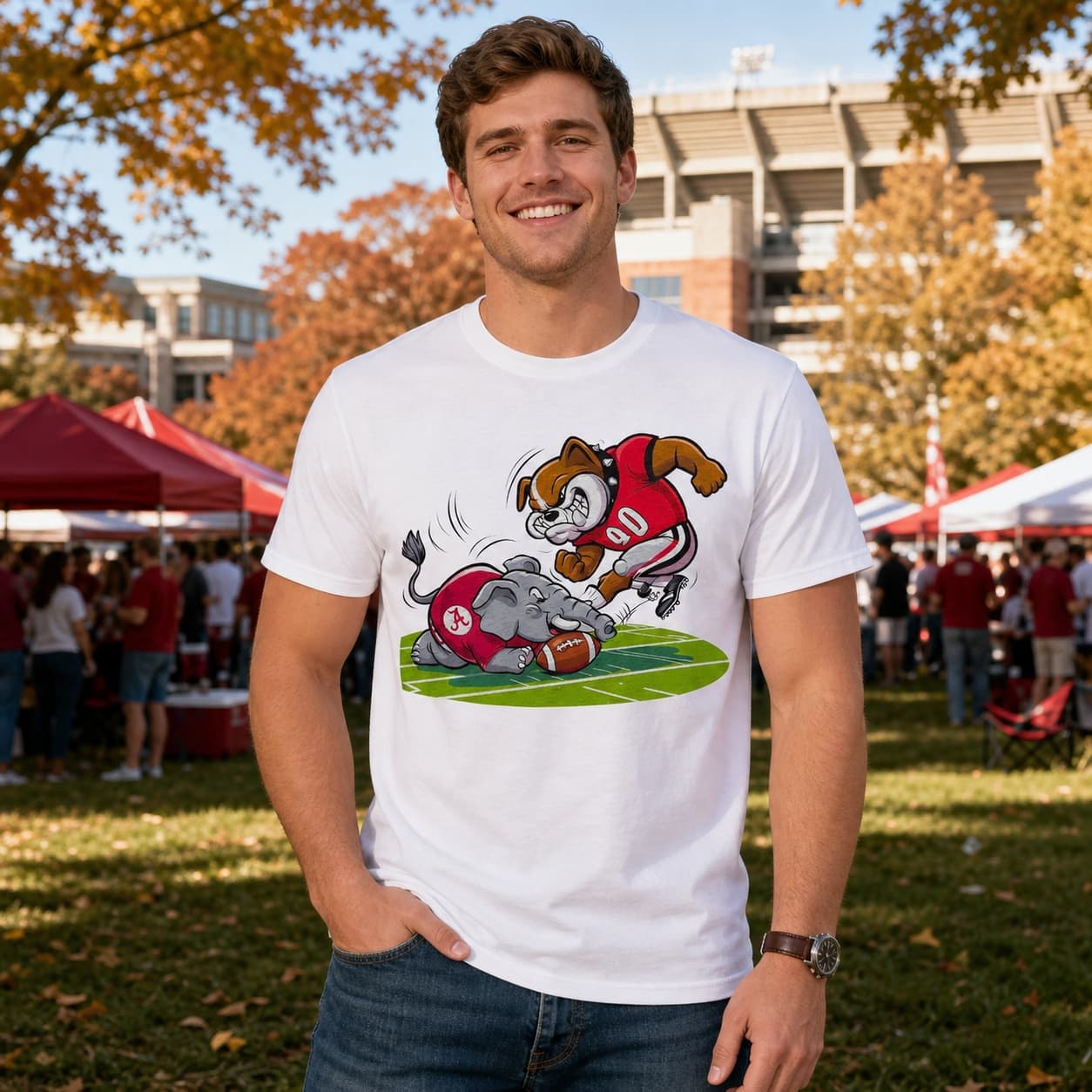 Georgia Bulldogs vs. Alabama Crimson Tide Retro Rivalry Football Mascot 1980 Artwork Shirt