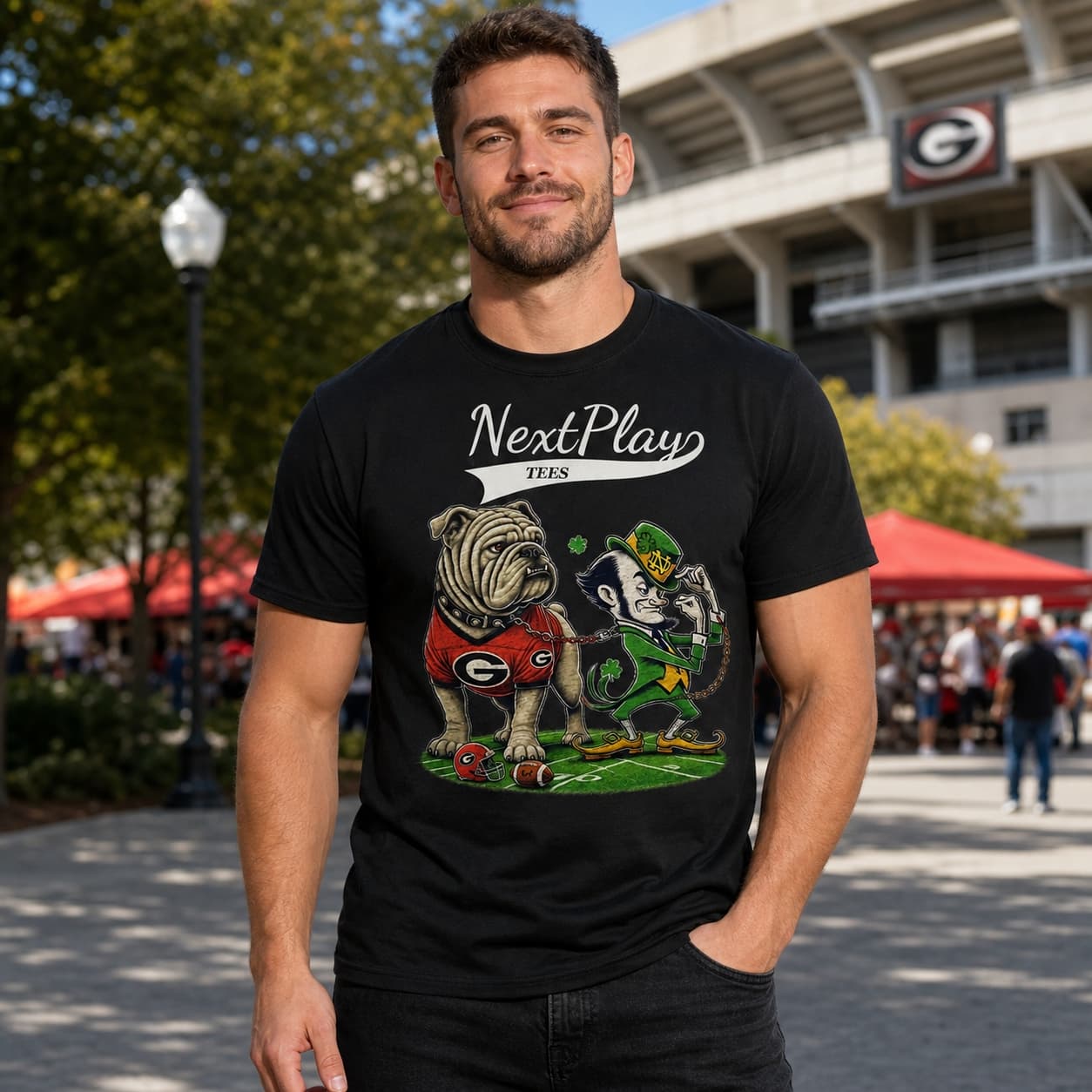 Georgia Bulldogs vs. Notre Dame Fighting Irish Exclusive Retro Rivalries Playoff Football Pet Artwork Shirt