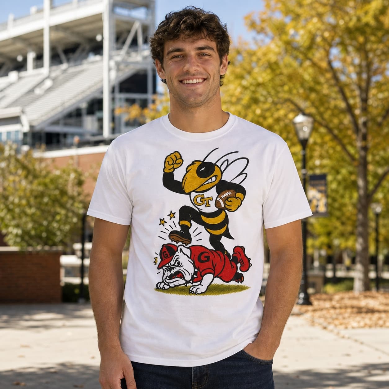 Georgia Tech Yellow Jackets vs. Georgia Bulldogs Retro Rivals Week Football Artwork Shirt