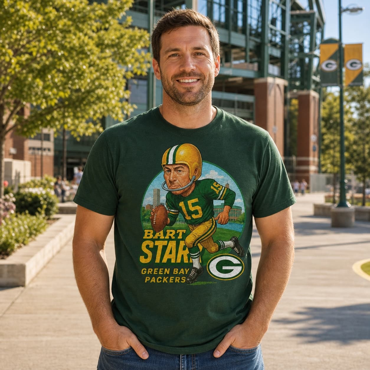 Green Bay Packers Bart Starr Exclusive Retro Football City Artwork Shirt